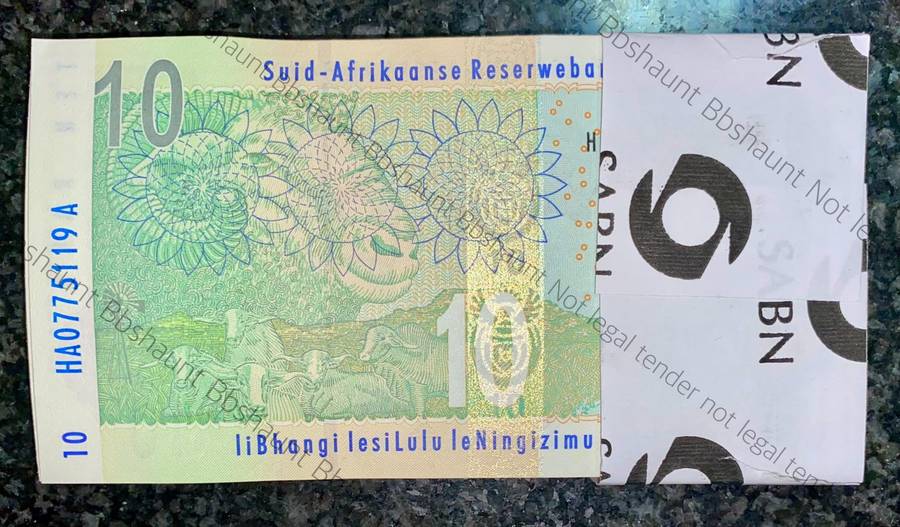 TT Mboweni Pack R10 in seq HA0775119-200 -- 82 note 2nd issue 2004 Rhino wtm with original bank band