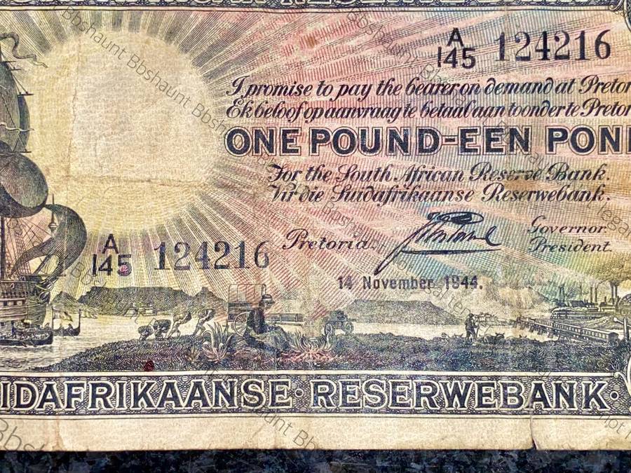 J POSTMUS 1 POUND 17TH NOVEMBER 1944 ENG/AFR A145 FIRST ISSUE VAN RIEBEECK WTM
