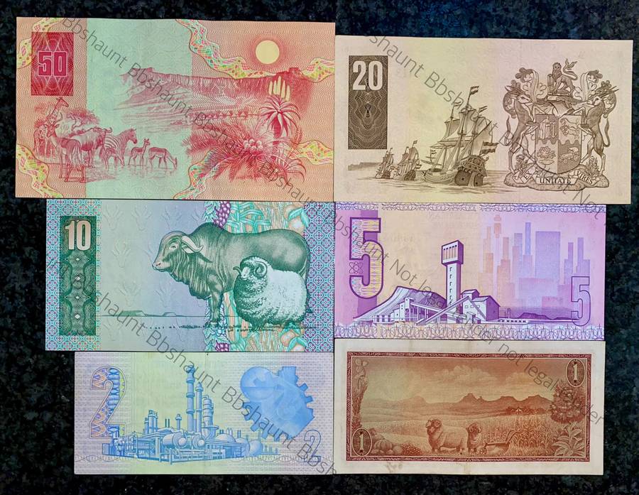 Complete set GPC De Kock & decimals R50 TO R2 good condition 1980s(R1 de Jongh 1975)(1 bid takes all