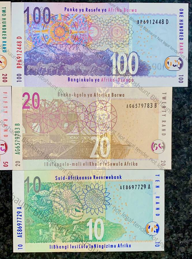 Complete set TT Mboweni R200 to R10 -- 2nd issue 2004 UNC animals wtm (1 bid takes all)