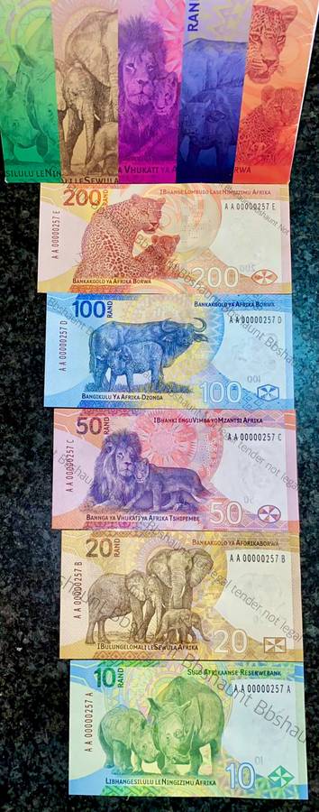 L KGANYAGO AA UNC VERY LOW MATCHING NUMBERS AA0000257 IN ORIGINAL S A RESERVE BANK FOLDERS