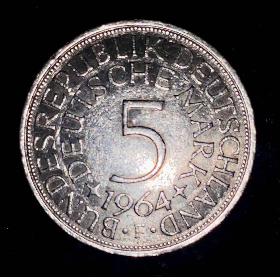 Germany. Silver 5 Mark 1964 F Stuttgart mint