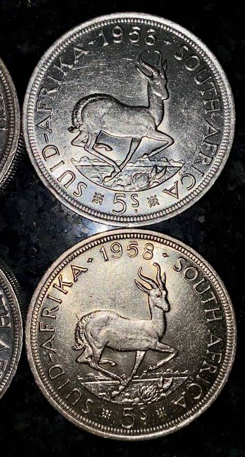 SA Union Silver Set 5 shillings 1951 - 1952 - 1953 - 1956 - 1957 - 1958 - good condition