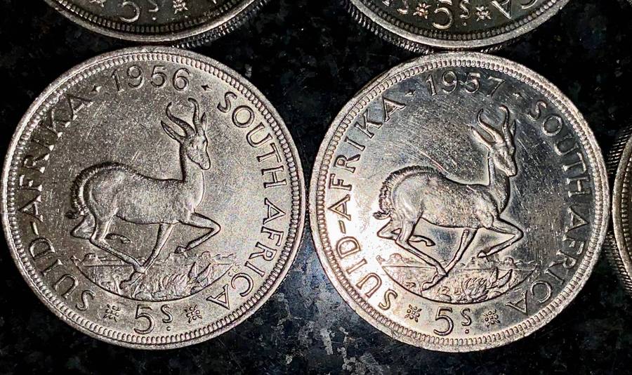 SA Union Silver Set 5 shillings 1951 - 1952 - 1953 - 1956 - 1957 - 1958 - good condition