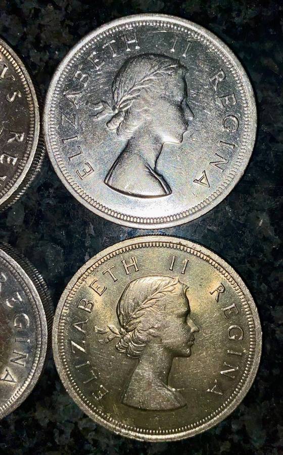 SA Union Silver Set 5 shillings 1951 - 1952 - 1953 - 1956 - 1957 - 1958 - good condition