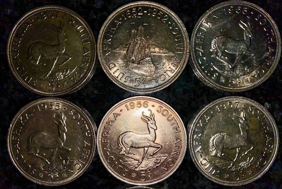 SA Union Silver Set 5 shillings 1951 - 1952 - 1953 - 1955 - 1956 - 1957 - 1958 - good condition