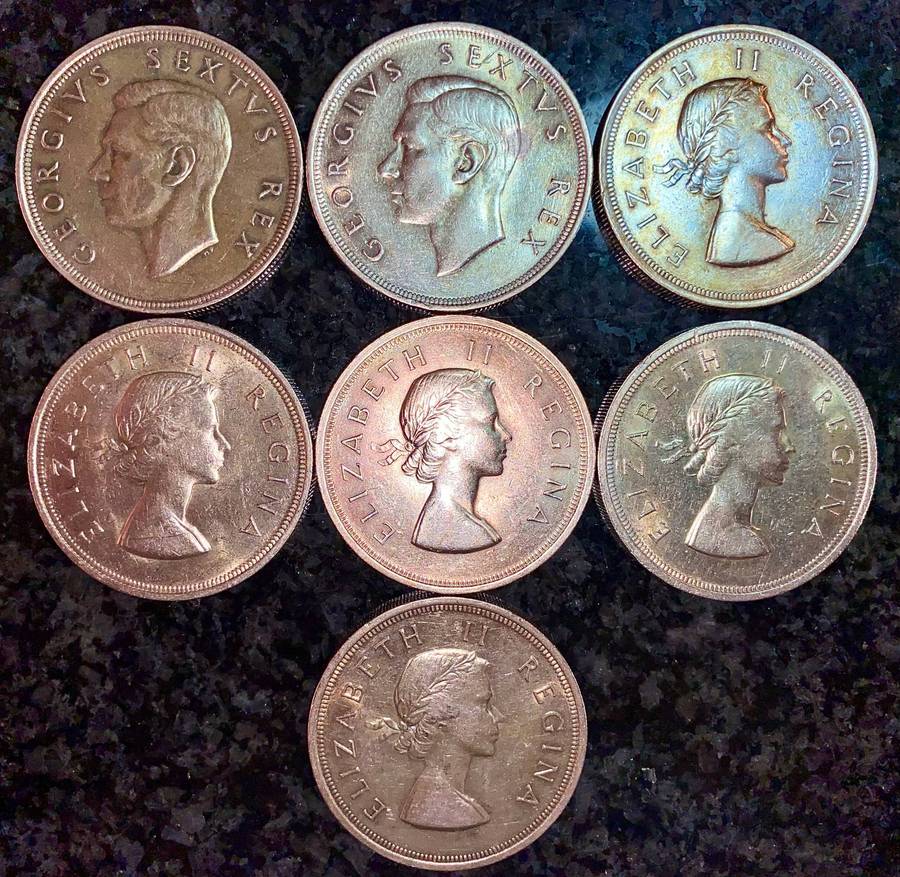 SA Union Silver Set 5 shillings 1951 - 1952 - 1953 - 1955 - 1956 - 1957 - 1958 - good condition