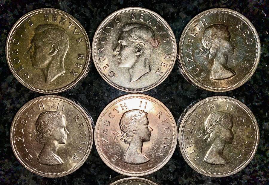 SA Union Silver Set 5 shillings 1951 - 1952 - 1953 - 1955 - 1956 - 1957 - 1958 - good condition