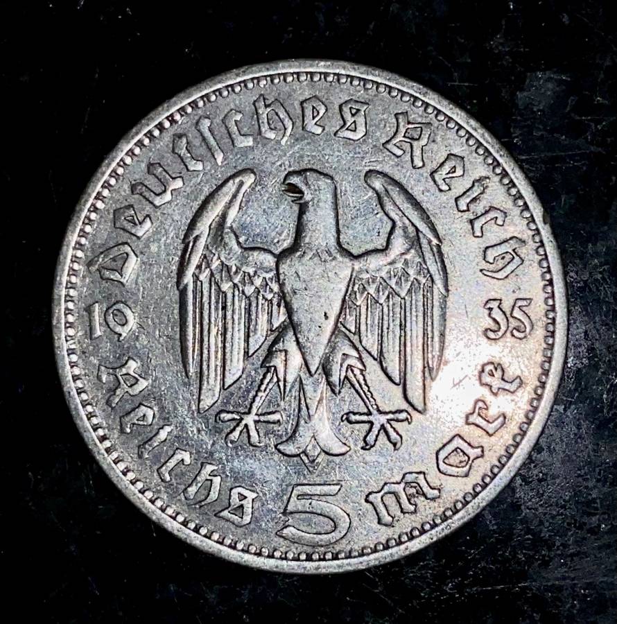 Germany 1937 -- 5 mark -- 900 silver