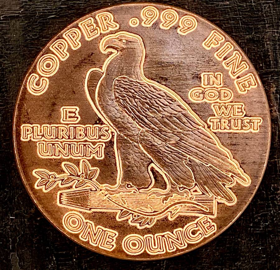 1OZ -- USA Incuse Indian & American Eagle -- 1OZ 999 Copper Round BU