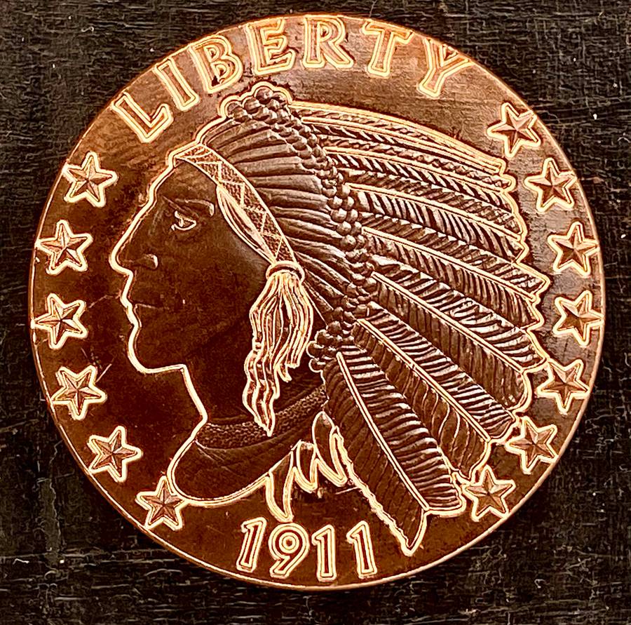 1OZ -- USA Incuse Indian & American Eagle -- 1OZ 999 Copper Round BU