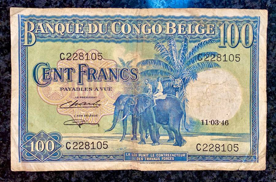 Belgium Congo 100 francs 11-03-1946 Zebra wtm Scarce