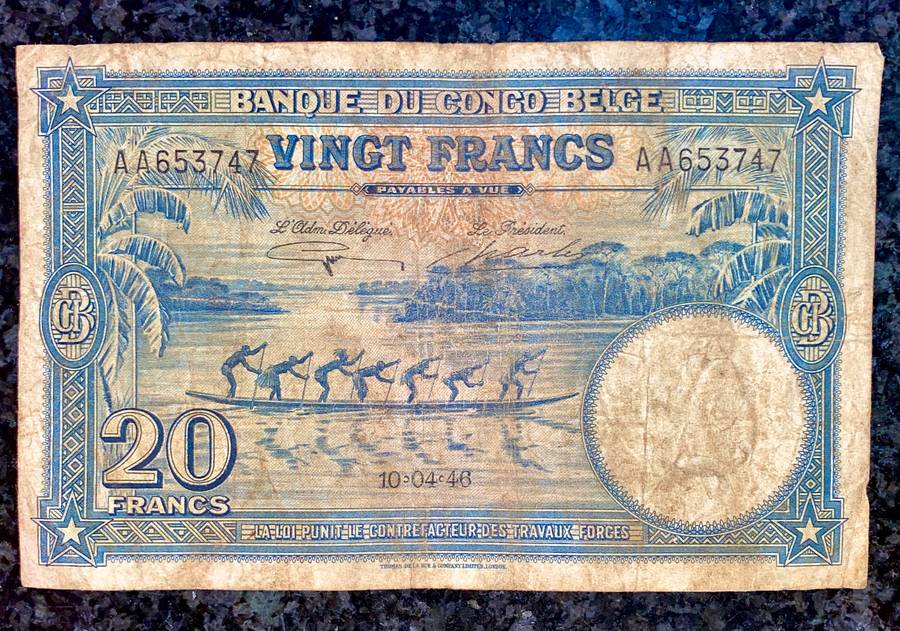 Belgium Congo 20 francs 10-04-1946 AA elephant wtm