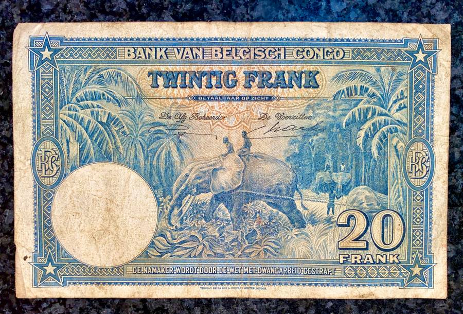 Belgium Congo 20 francs 10-04-1946 AA elephant wtm
