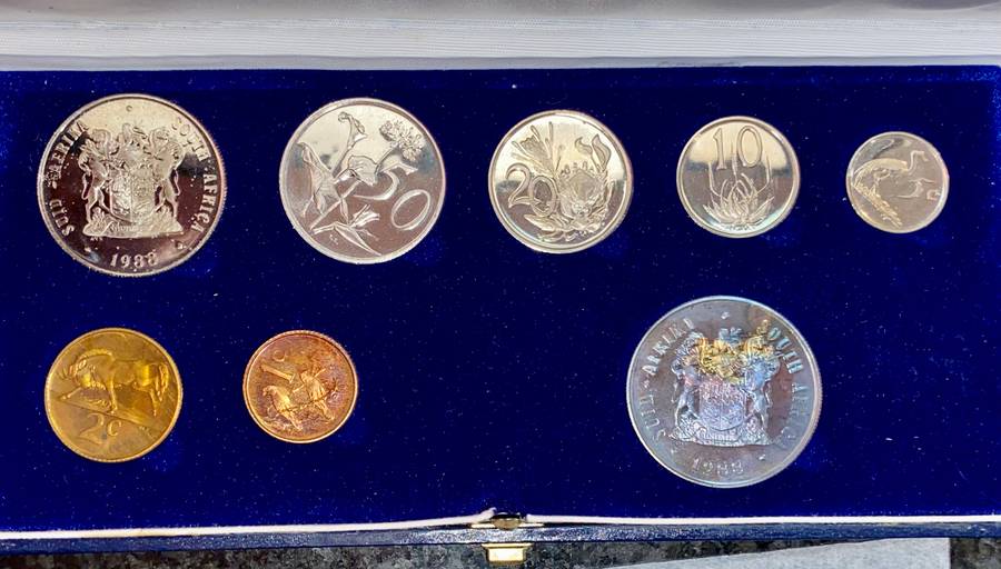 South Africa Proof set silver R1 TO 1 cent + nickel R1 - 1988 blue SA mint box