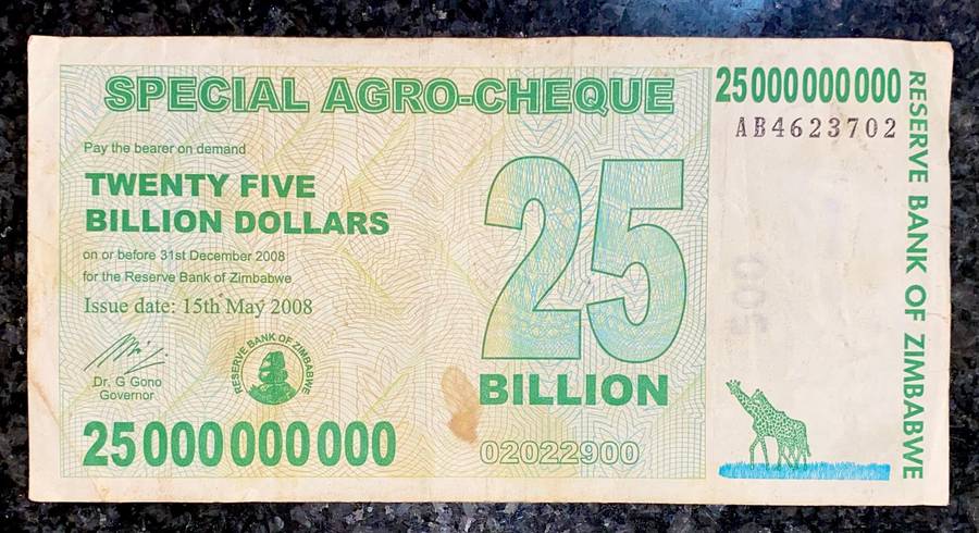 Zimbabwe. 25 billion dollars 2008