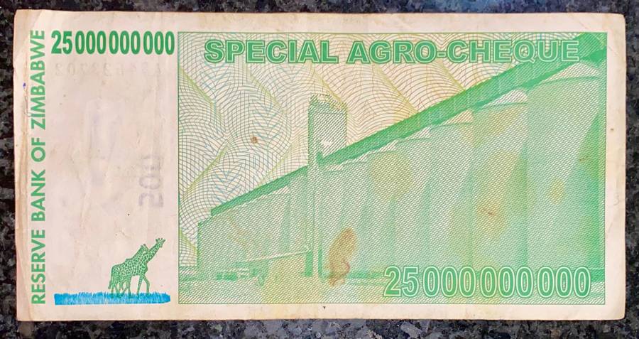 Zimbabwe. 25 billion dollars 2008