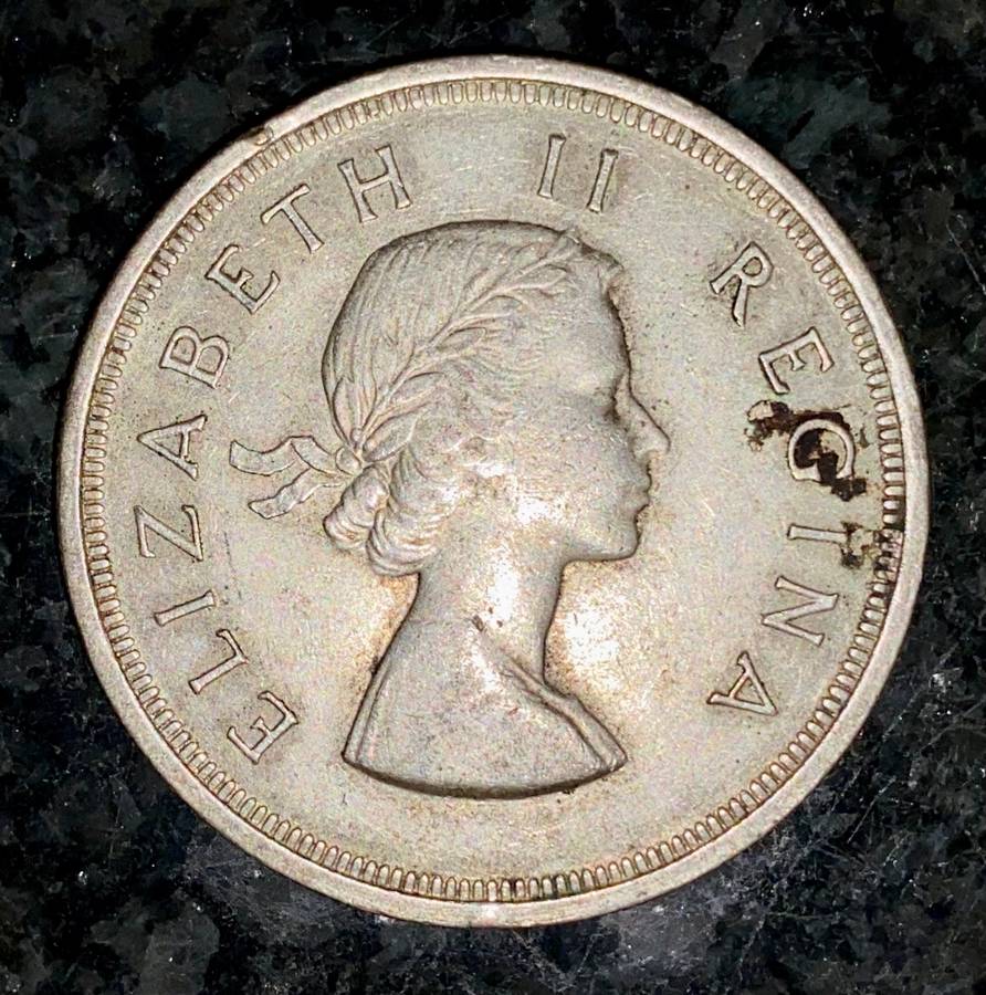 S A UNION SILVER 5 SHILLINGS 1955 MINTAGE ONLY 45080 VERY GOOD CONDITION SILVER CROWN