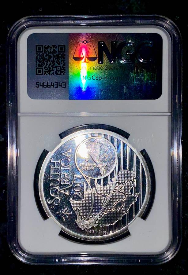 South Africa. Graded silver R10 Hydroprogne caspia colorized PF69 Ultra Cameo NGC mintage 373