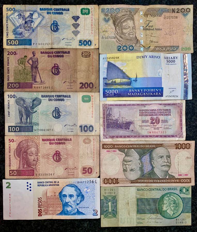 INTERNATIONAL LOT CONGO SET, NIGERIA, MADAGASCAR + MORE (1 BID TAKES ALL 10 NOTES)