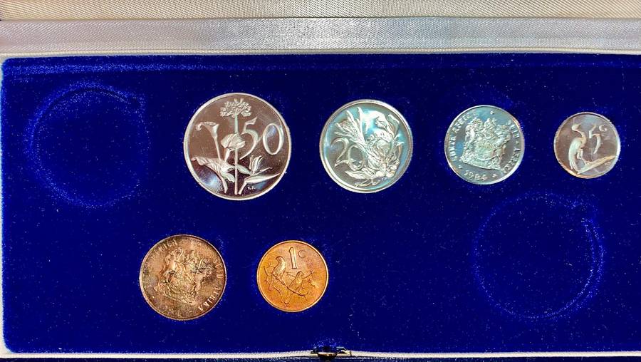 South Africa Partial Proof Set 50 Cent to 1 Cent 1984 & 1985 Blue SA Mint Box