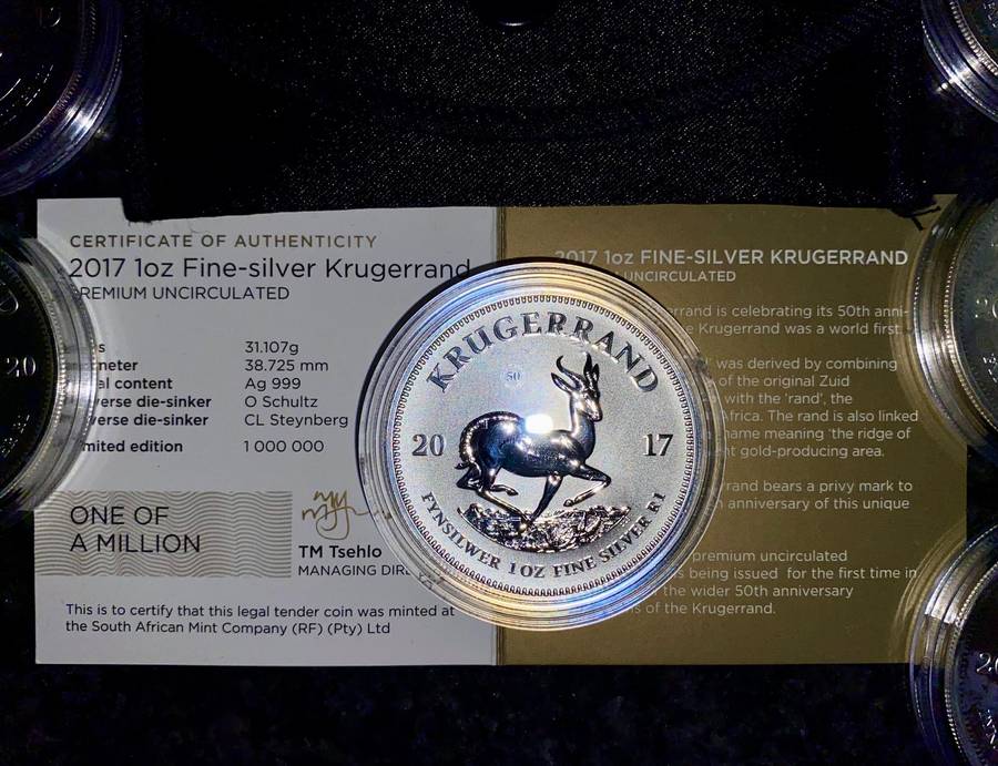 South Africa 1oz Silver Krugerrand Collection - Premium UNC 2017 to 2024 unc in capsules