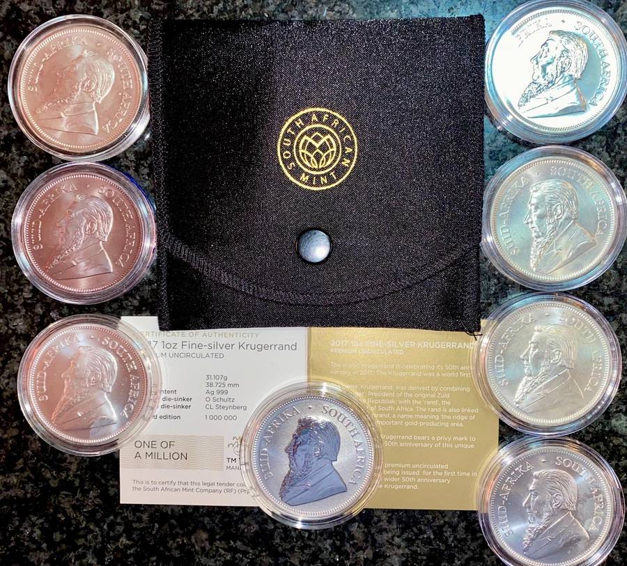South Africa 1oz Silver Krugerrand Collection - Premium UNC 2017 to 2024 unc in capsules