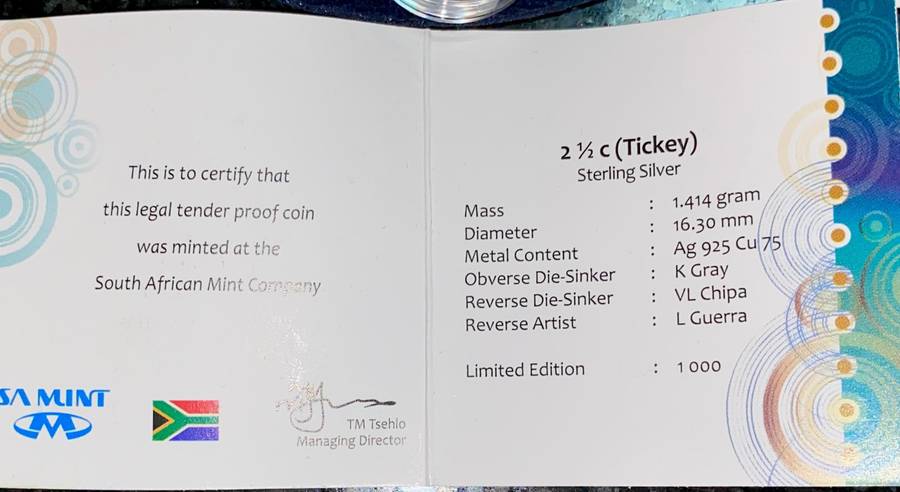 South Africa. silver proof 2 1/2 cent - Trains Of South Africa - in SA Mint pouch & certificate