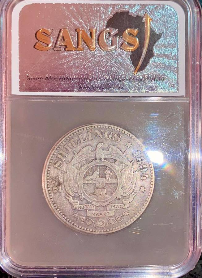 Z.A.R - Trench Art Silver 2 1/2 shillings 1894 graded VF10 SANGS