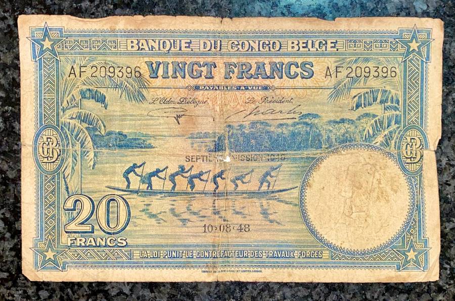 Belgium Congo 20 francs 10-08-1948 Elephant wtm