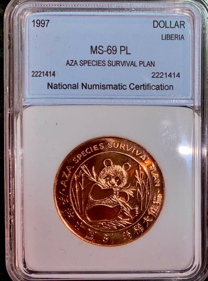 Liberia Graded 1 dollar 1997 AZA Species survival plan graded MS69-PL - NNC