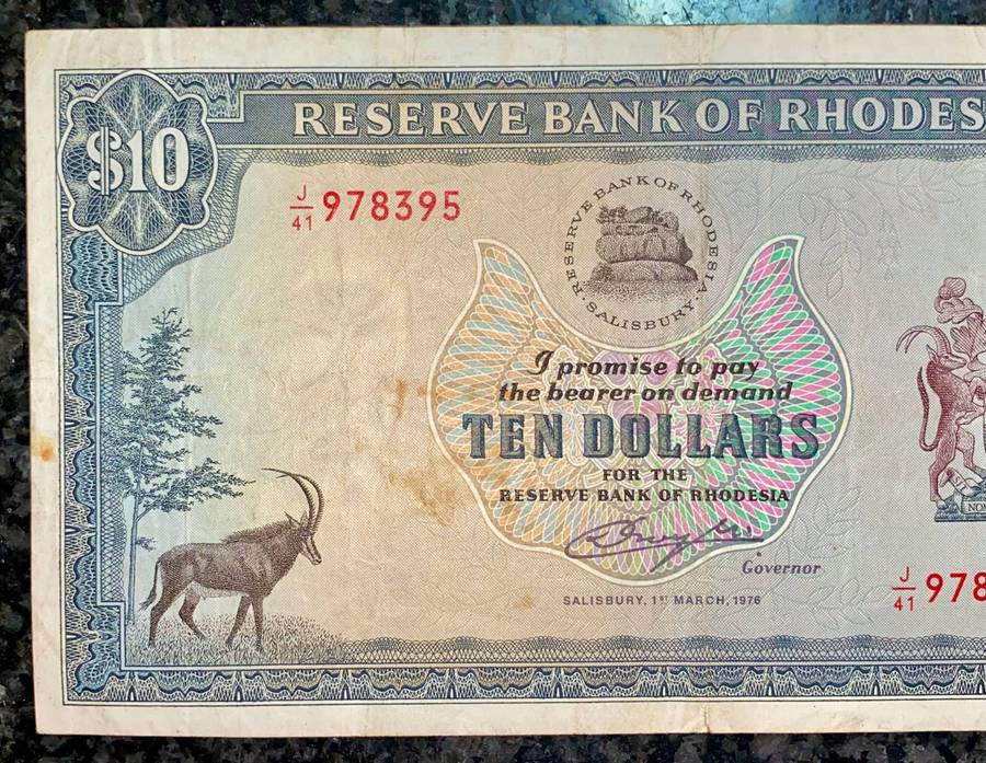 Rhodesia 10 Dollars 1976 -- J41 /978395 wtm CJ Rhodes