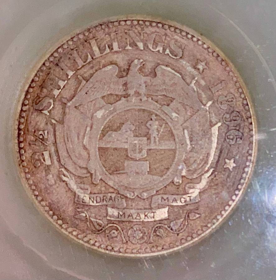 Z.A.R - Trench Art Silver 2 1/2 shillings 1896 in SACGS slab Trench Art