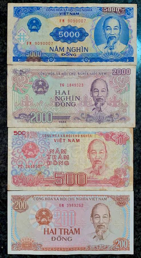 Vietnam. set 5000 dong to 200 dong 1987-1991(1 bid takes all)