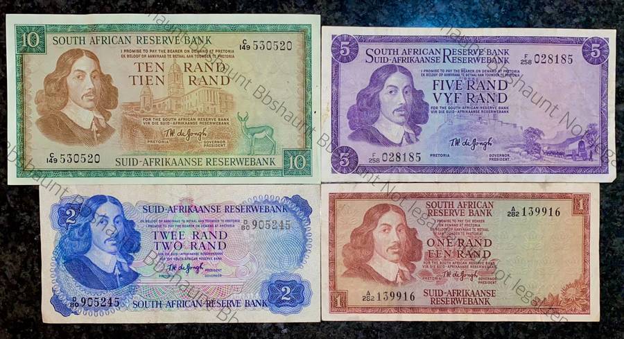 complete set Tw De Jongh R10 to R1 - mostly springbuck wtm 1967-1975(1 bid takes all)