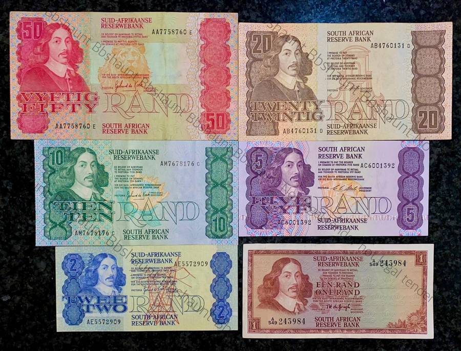 Complete Set AA or A banknotes R50AA to R1A -- 1967-1990 (1 bid takes all)