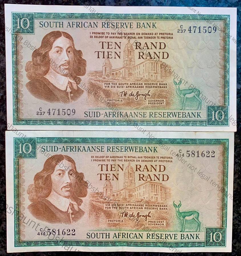 Tw De Jongh. R10 Springbuck & Van Riebeeck wtm 1967-1975 (1 bid takes all)