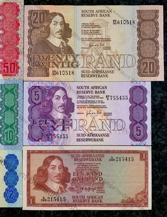 Complete set GPC De Kock & decimals R50 TO R2 good condition 1980s(R1 de Jongh 1975)(1 bid takes all