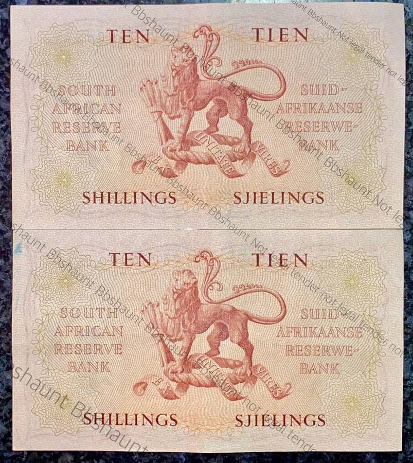 MH DE KOCK 10 SHILLINGS IN SEQUENCE A97 /489633-632 E/A 5.1.1955 CRISP NOTES EF (1 BID TAKES ALL)
