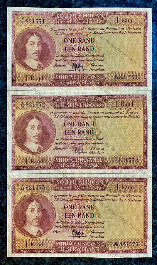 Mh De Kock R1 in sequence A28 /821571-573 aunc 1st issue 1961 (1 bid takes all)