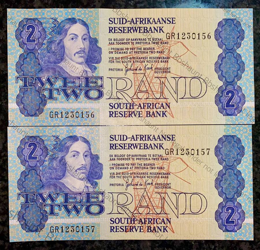 GPC De Kock. R2 in sequence GR1230156-157 unc 3rd issue 1984 (1 bid takes all )
