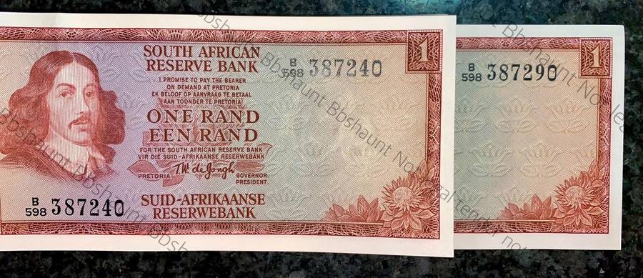 TW De Jongh. R1 in sequence B598 /387240-290 unc-aunc 3rd issue 1975 including a replacement note