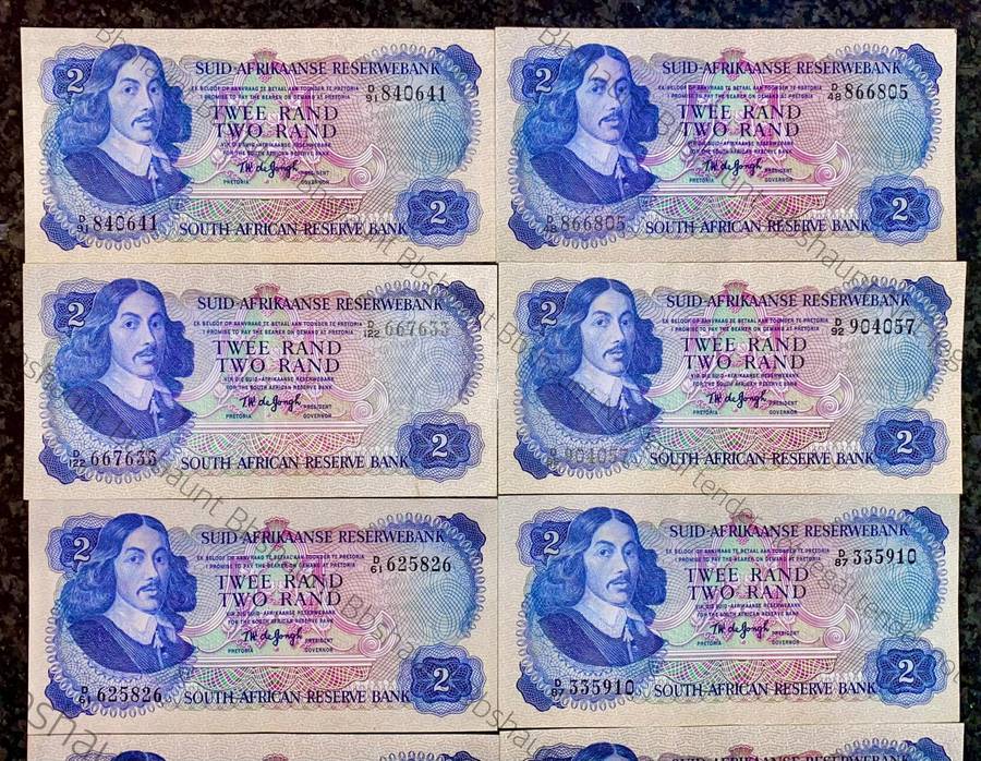 Tw De Jongh. R2 aunc all Springbuck wtm 2nd issue 1974 (bid per note)