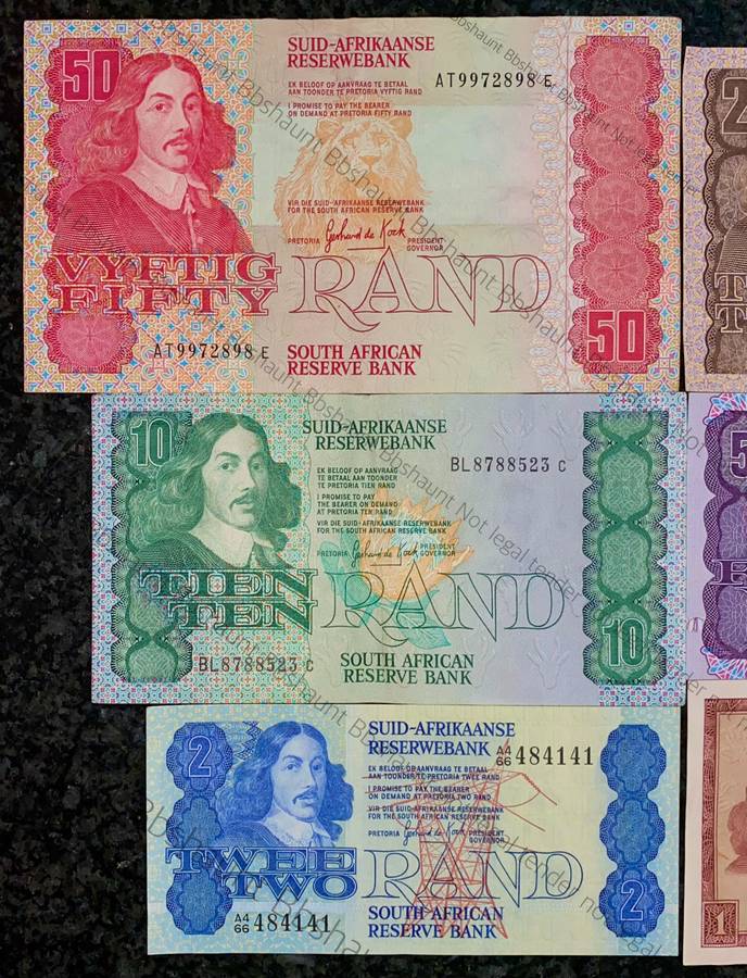 Complete Set GPC De Kock & Decimals R50 TO R2 - 1980s (R1 de Jongh 1975) (1 bid takes all)