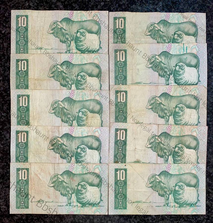 Tw De Jongh. R10 Van Riebeeck wtm 4th issue 1978 (1 bid takes all 10 notes)