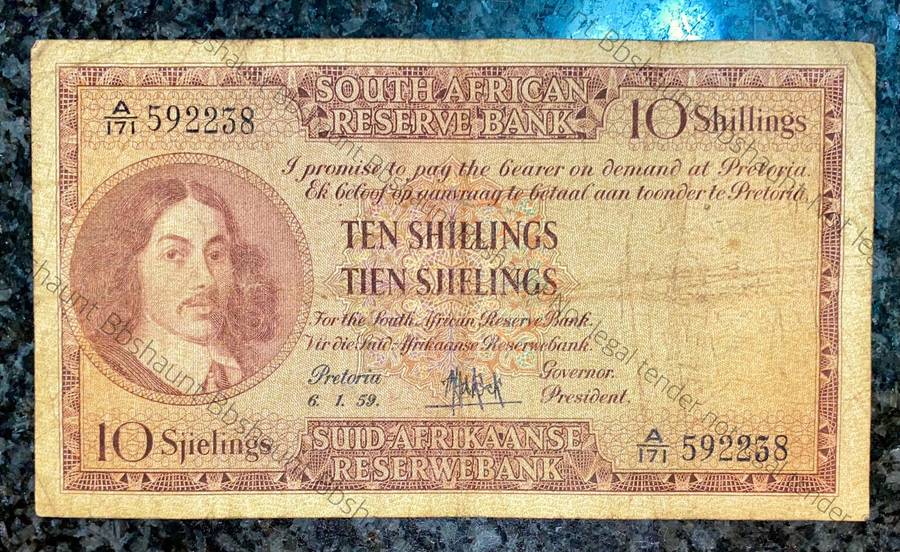 Mh De Kock. 10 shillings 6-1-1959 -- A171