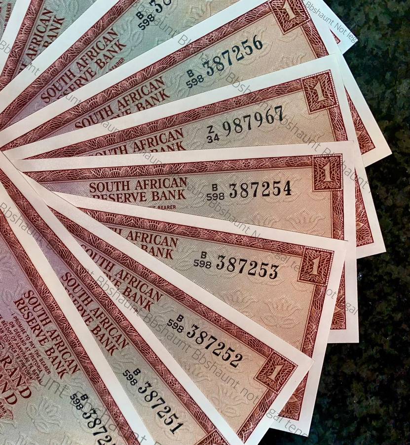 TW De Jongh. R1 in sequence B598 /387240-290 unc-aunc 3rd issue 1975 including a replacement note