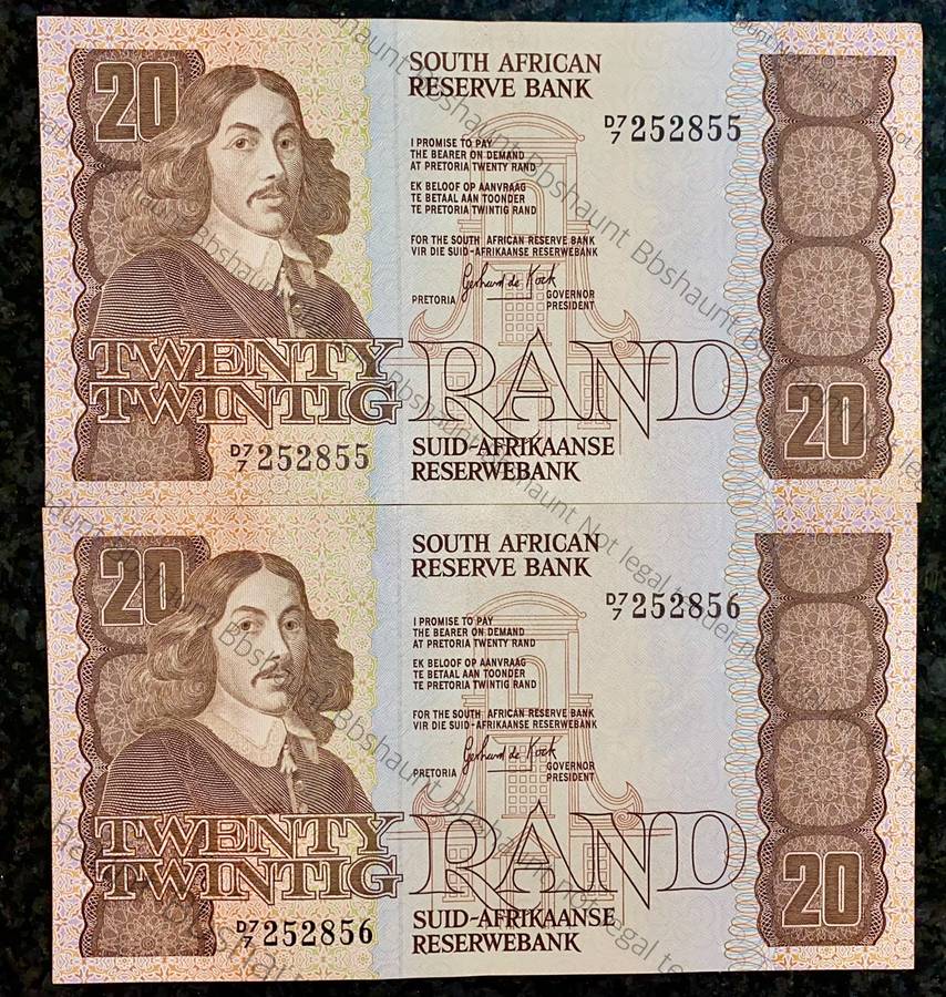 GPC DE KOCK R20 IN SEQUENCE D7 7/252855-856 UNC 1ST ISSUE 1981(1 BID TAKES ALL)