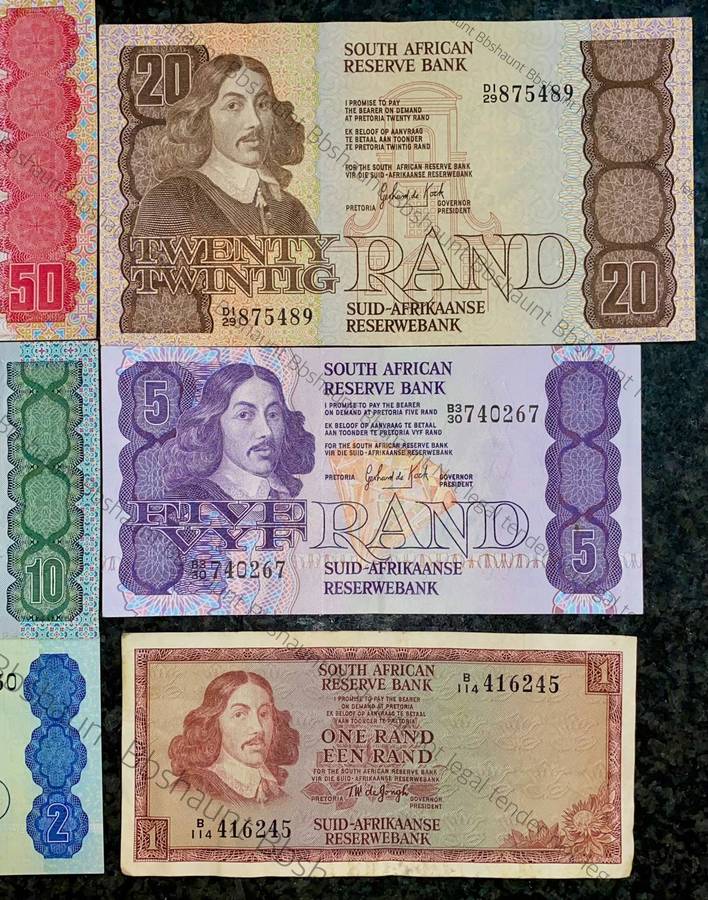 Complete Set GPC De Kock & Decimals R50 TO R2 - 1980s (R1 de Jongh 1975) (1 bid takes all)