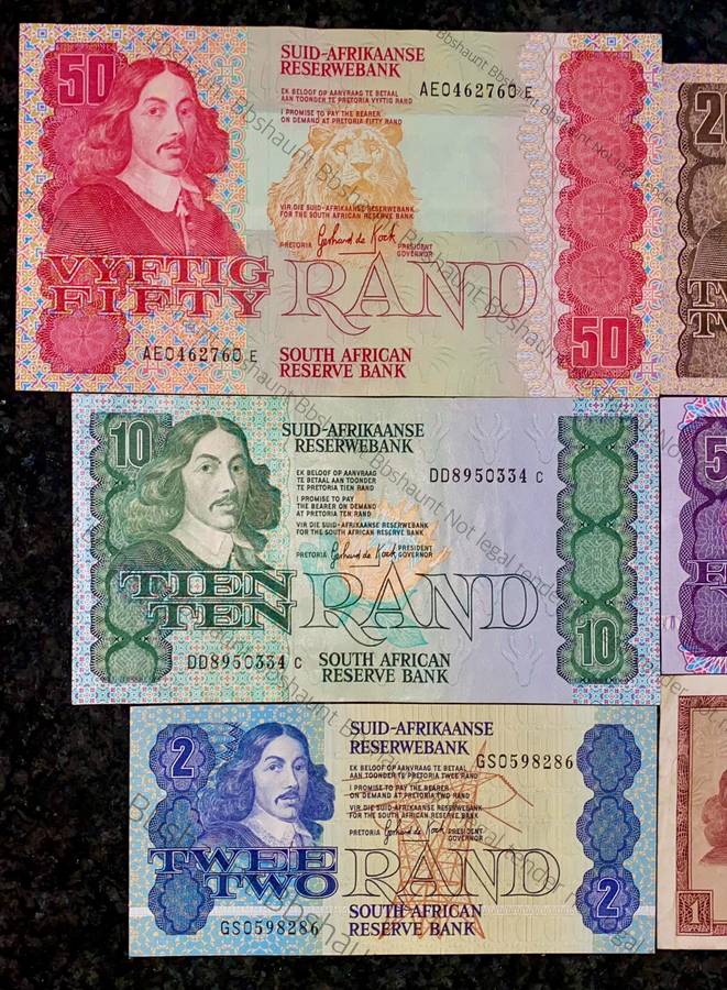 Complete set GPC De Kock & decimals R50 TO R2 - 1980s(R1 de Jongh 1975) (1 bid takes all)